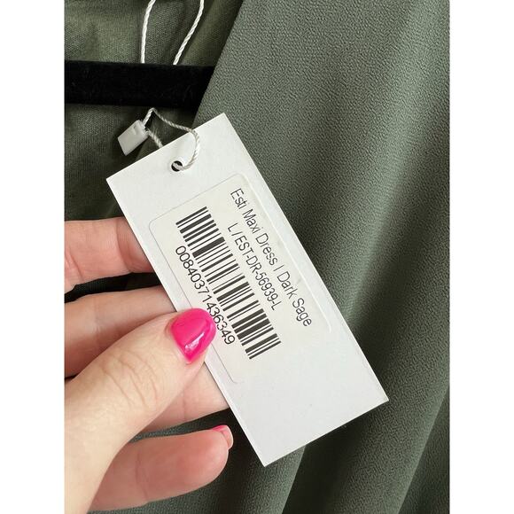 BALTIC BORN Este Dark Sage Chiffon Flutter Sleeve Maxi Dress Sz Large NWT - Picture 8 of 12